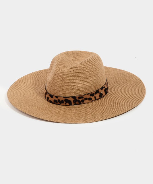 Leopard-Banded Straw Hat