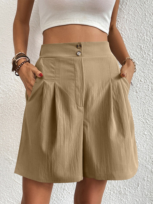 Pleated Pull-On Shorts
