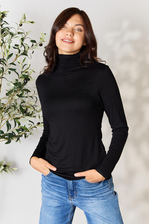 Relaxed Fit Turtleneck Tee in Black