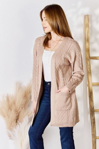 Tri-Pattern Cable Cardigan in Bisque