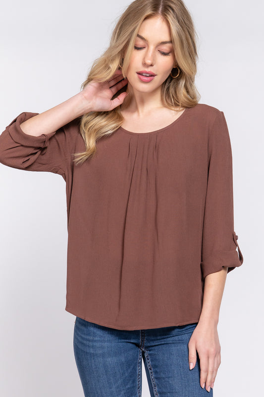 3/4 Sleeve Round Neck Tunic in Clay