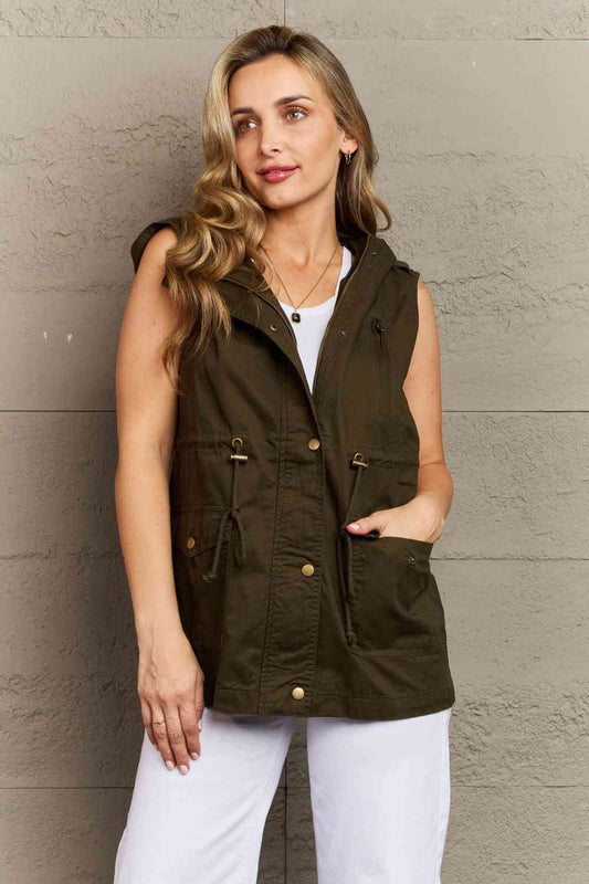 Hooded Safari Vest in Army Green