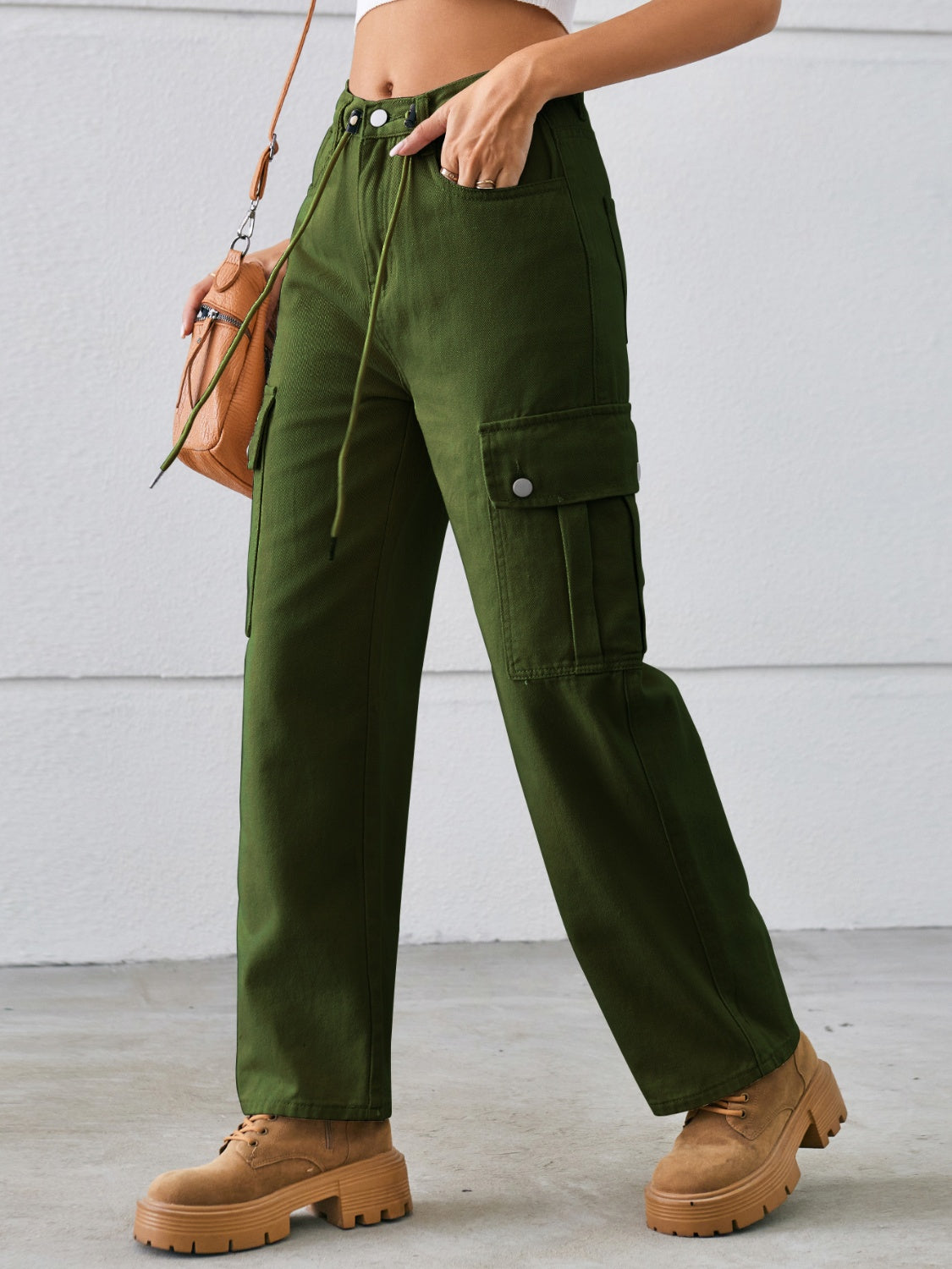 Drawstring Waist Cargo Pants