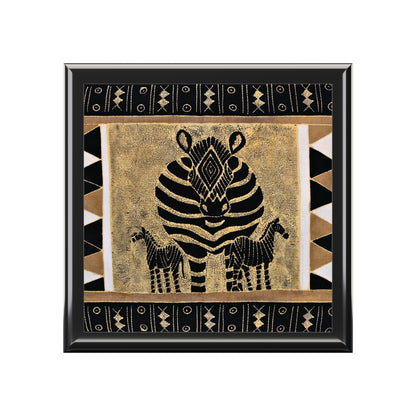 Zebra With Babies Printed Tile Jewelry Box