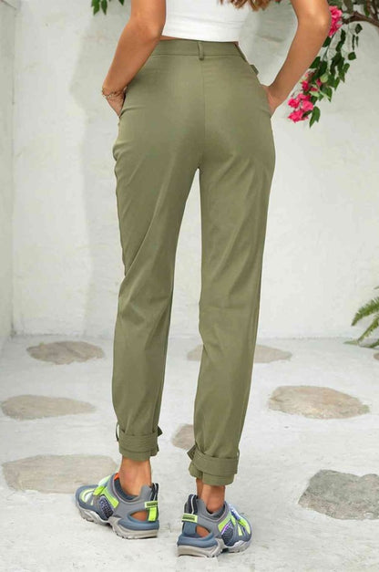 Button Ankle Joggers in Matcha Green