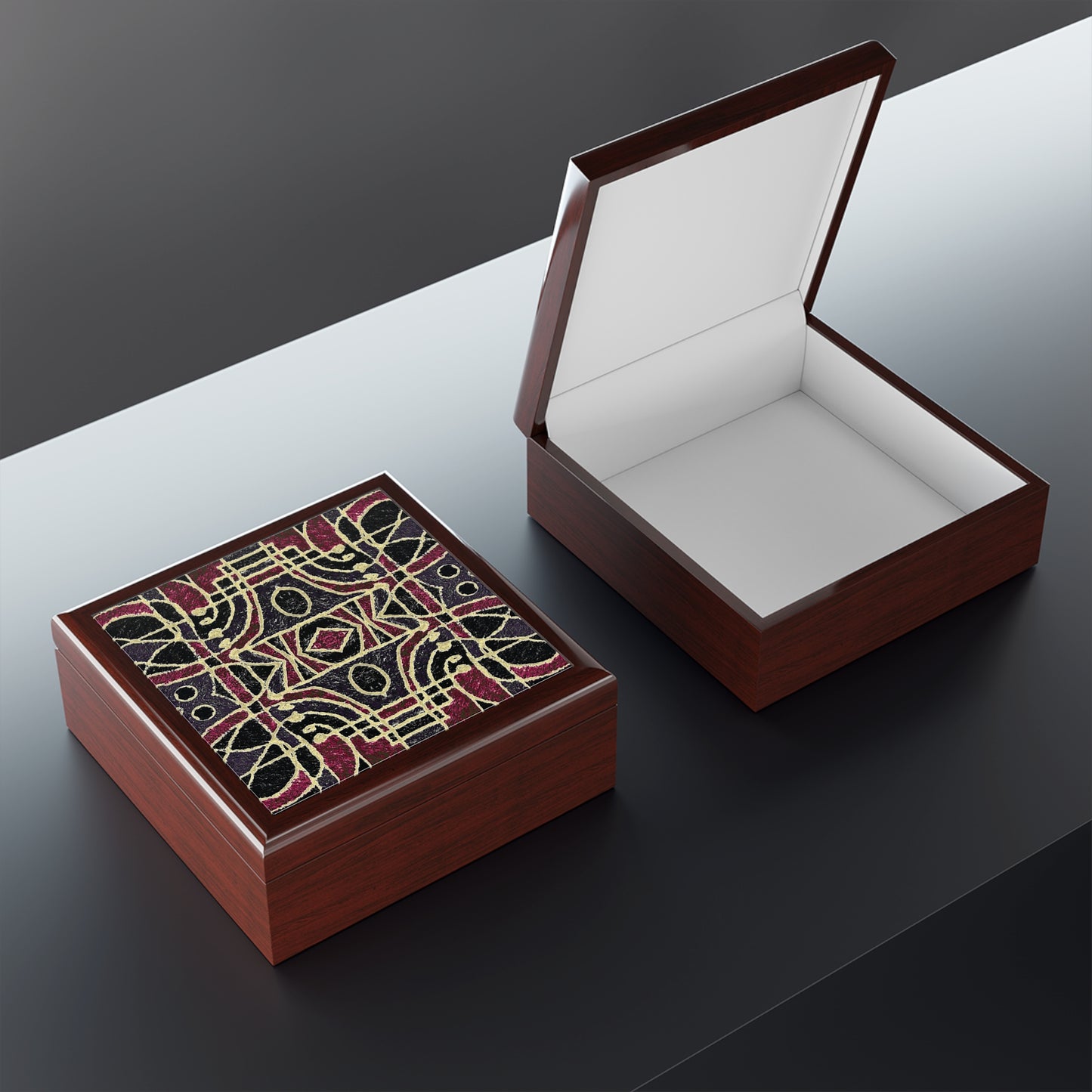 Geometric Fuchsia Printed Tile Jewelry Box
