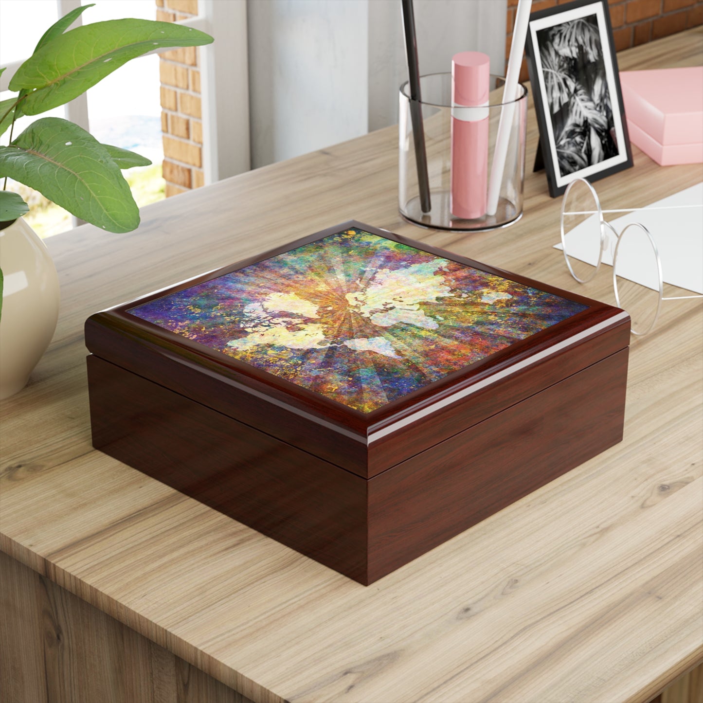 Global Celebration Printed Tile Jewelry Box