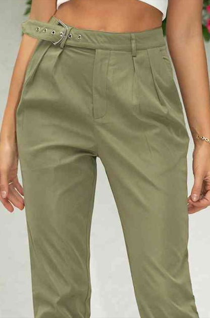 Button Ankle Joggers in Matcha Green