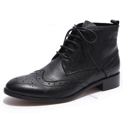 Genuine Leather Brogue Booties by Mona Flying