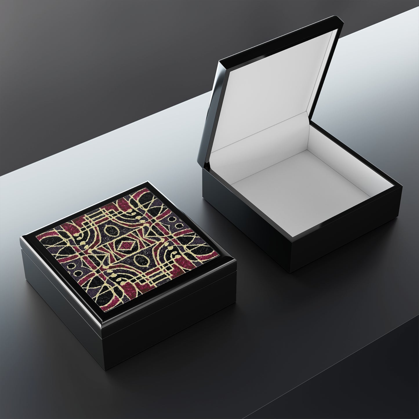Geometric Fuchsia Printed Tile Jewelry Box
