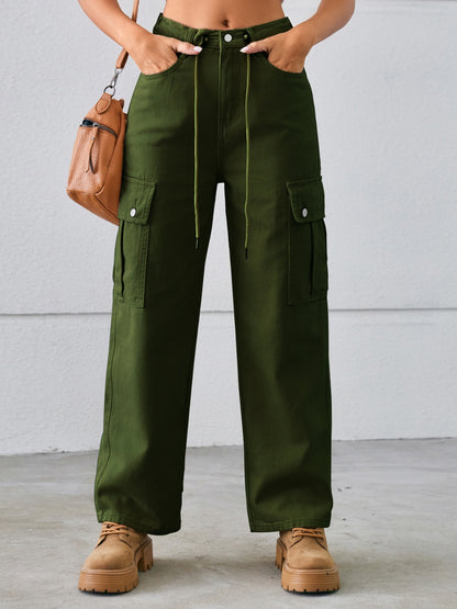 Drawstring Waist Cargo Pants