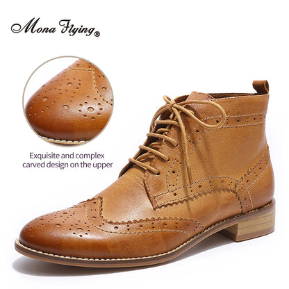 Genuine Leather Brogue Booties by Mona Flying