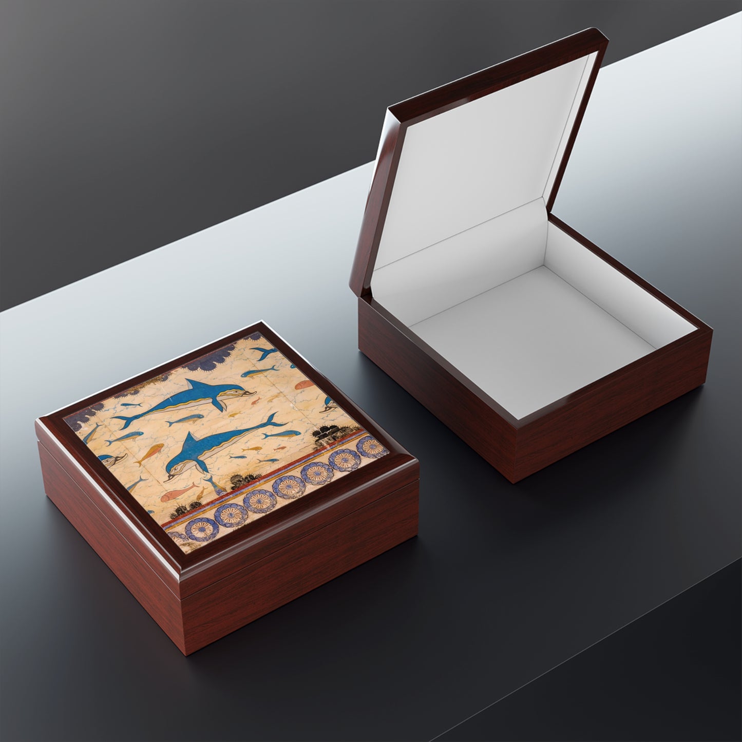 Ancient Greek Dolphins Printed Tile Jewelry Box