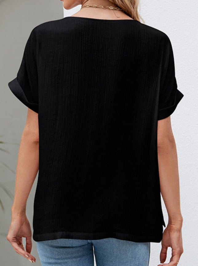 Textured Cuff Sleeve Tee