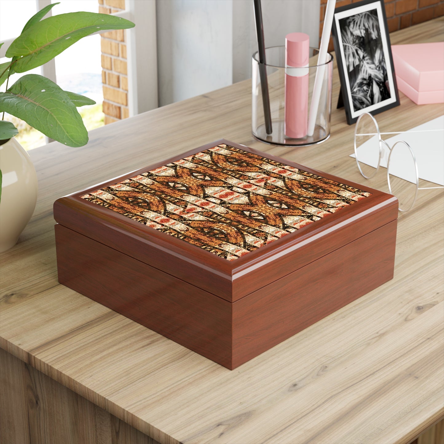 Geometric Savanna Printed Tile Jewelry Box