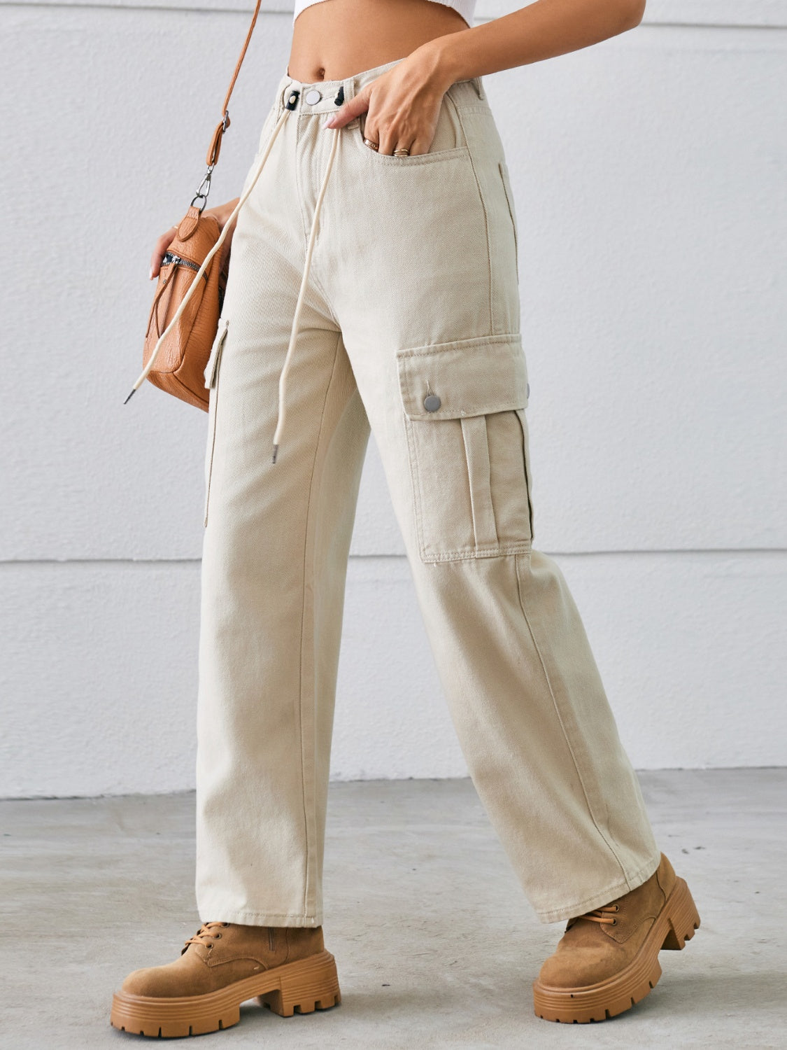 Drawstring Waist Cargo Pants