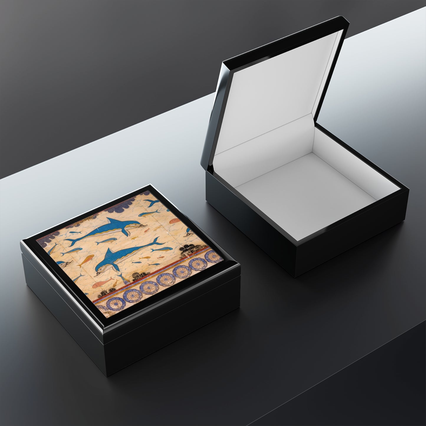 Ancient Greek Dolphins Printed Tile Jewelry Box