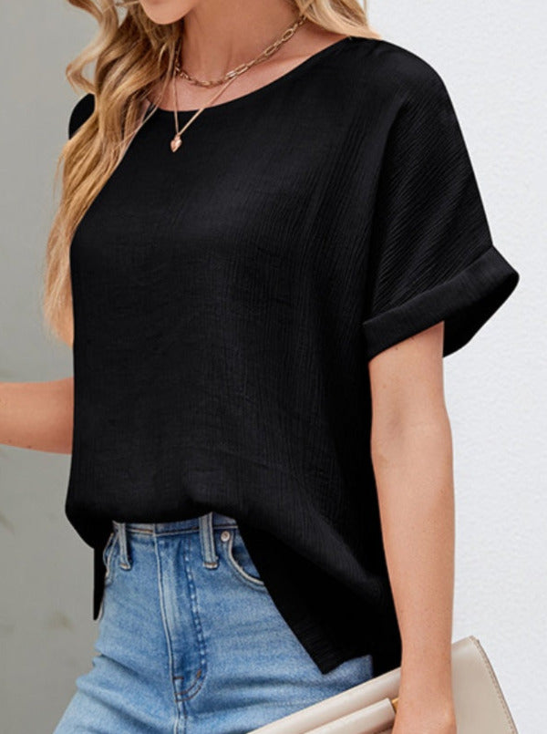 Textured Cuff Sleeve Tee