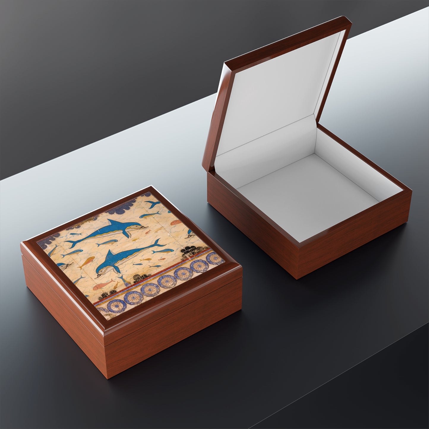 Ancient Greek Dolphins Printed Tile Jewelry Box