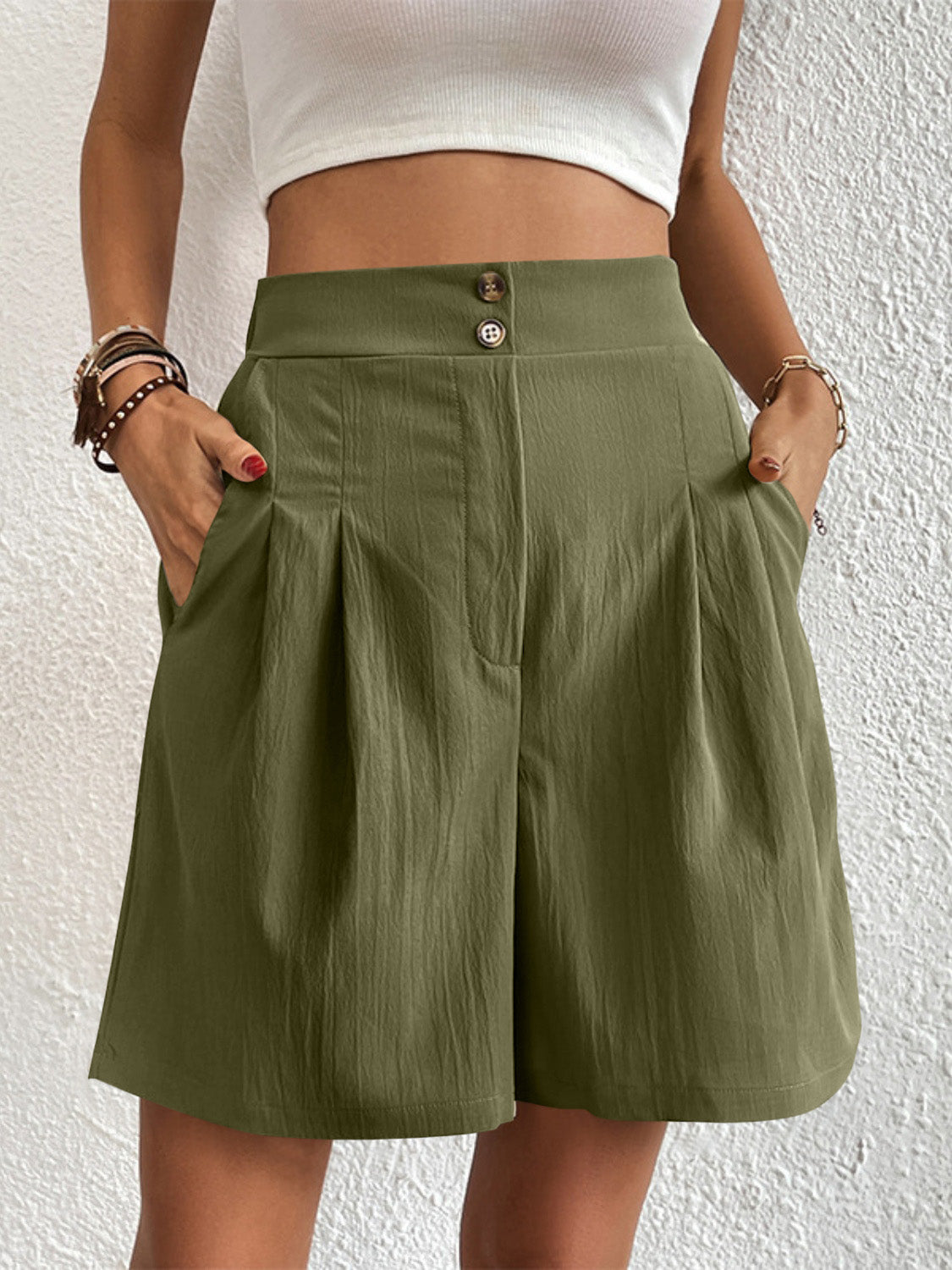 Pleated Pull-On Shorts