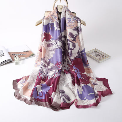 Large Print Floral Silky Scarf