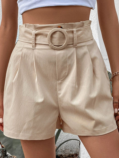 Pleated Belted Dress Shorts in Light Khaki