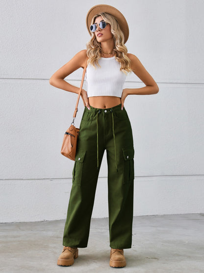 Drawstring Waist Cargo Pants