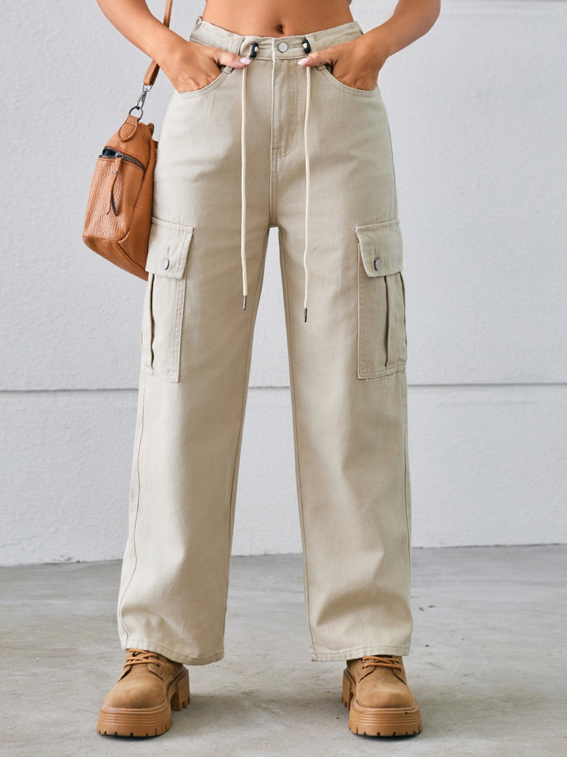 Drawstring Waist Cargo Pants