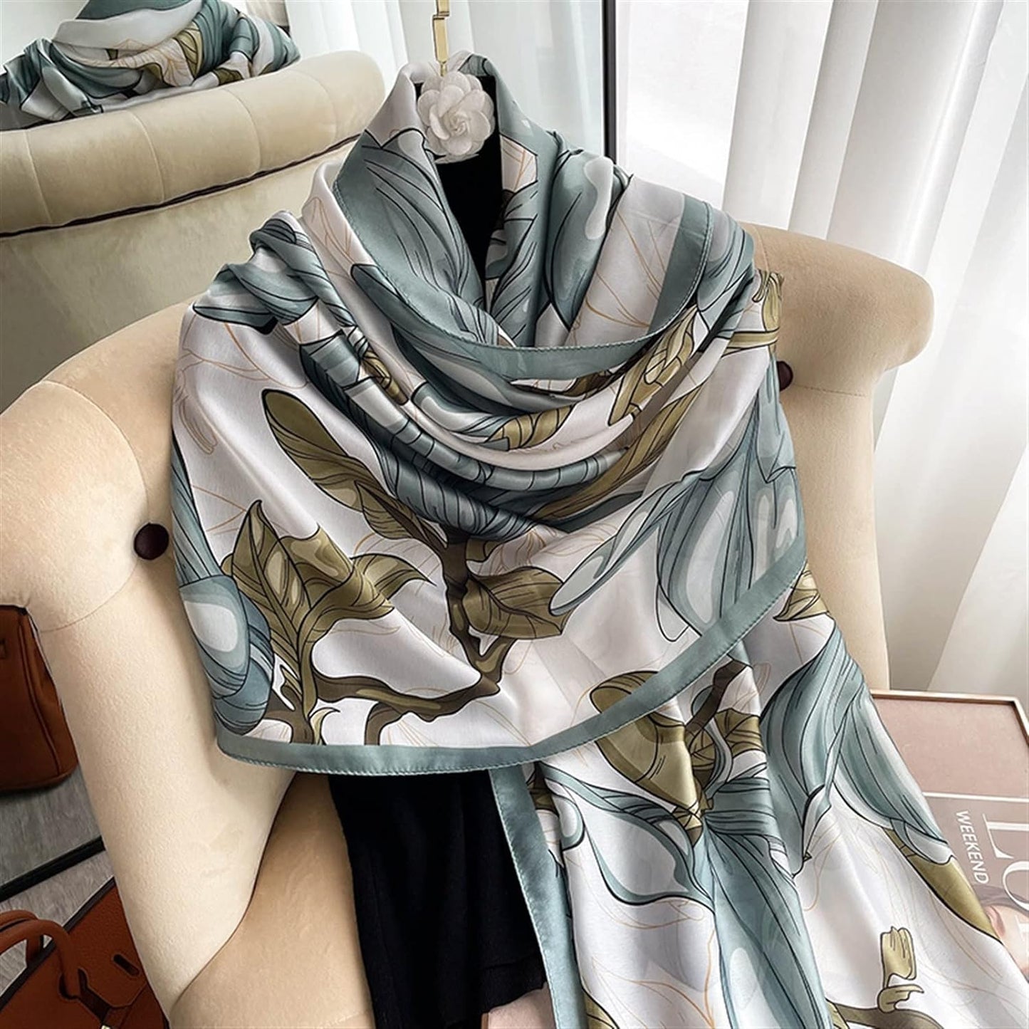 Large Print Floral Silky Scarf