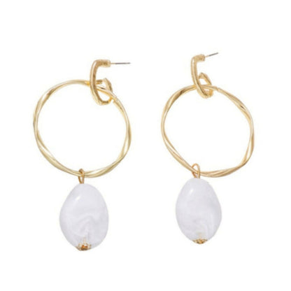 Gold and White Hoop Earrings