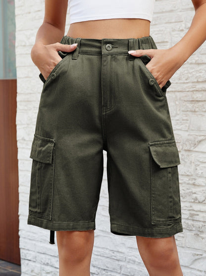 Long Denim Camp Shorts