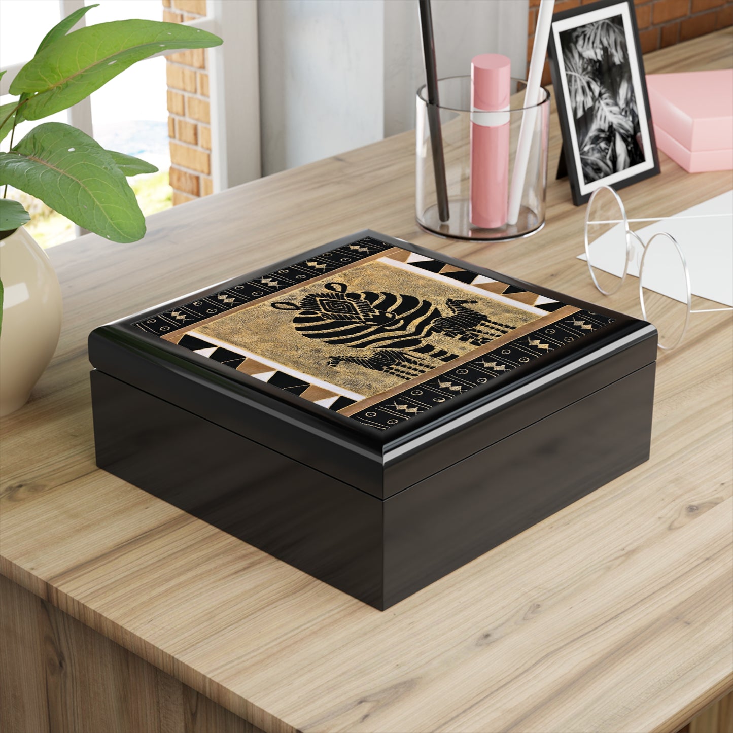 Zebra With Babies Printed Tile Jewelry Box