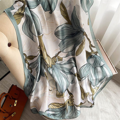 Large Print Floral Silky Scarf