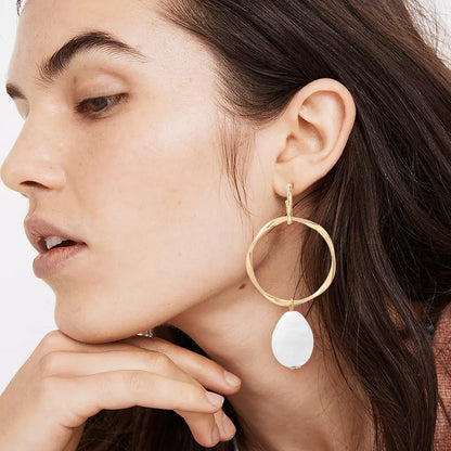 Gold and White Hoop Earrings