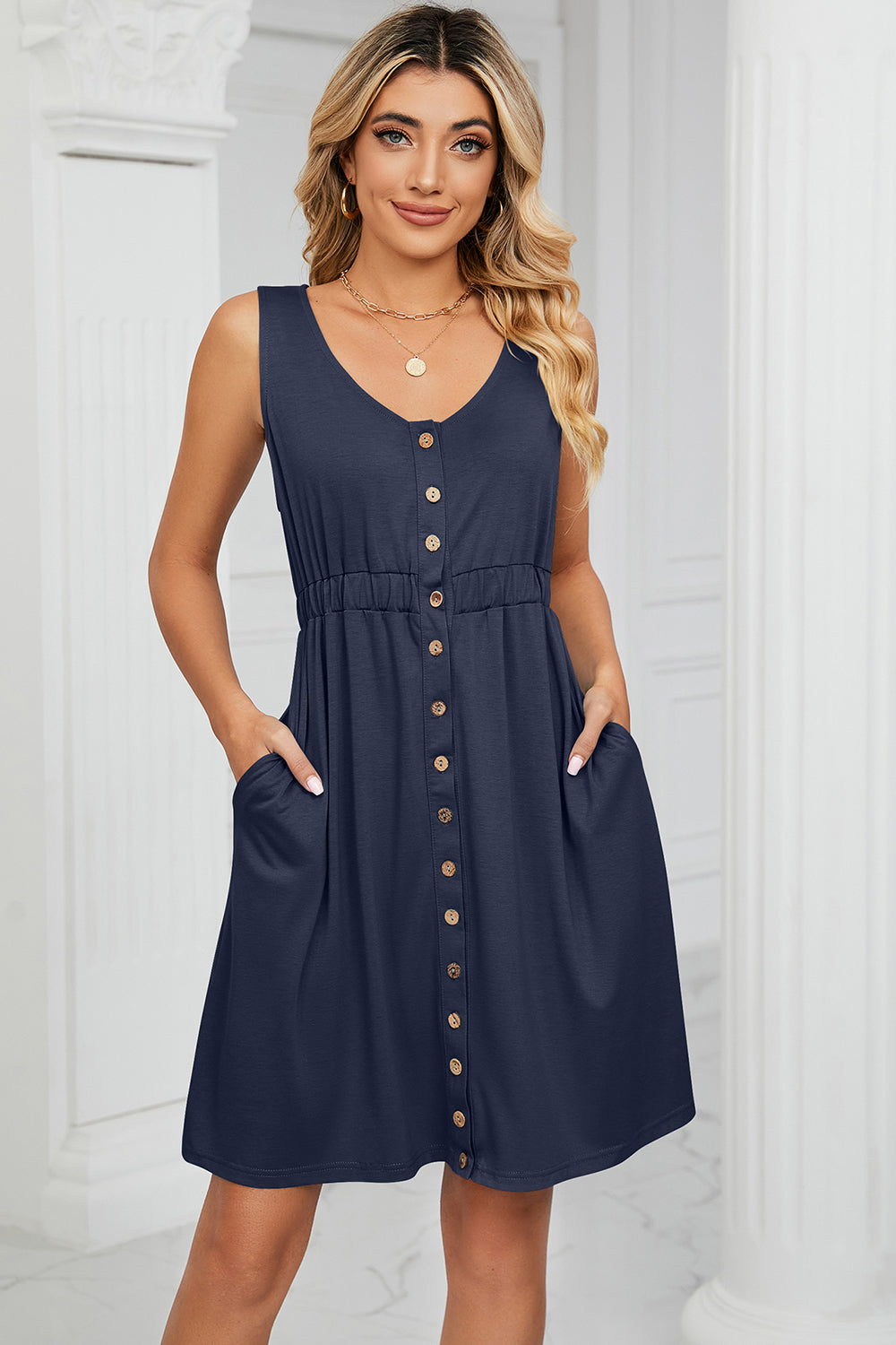 Button Front Sleeveless Dress