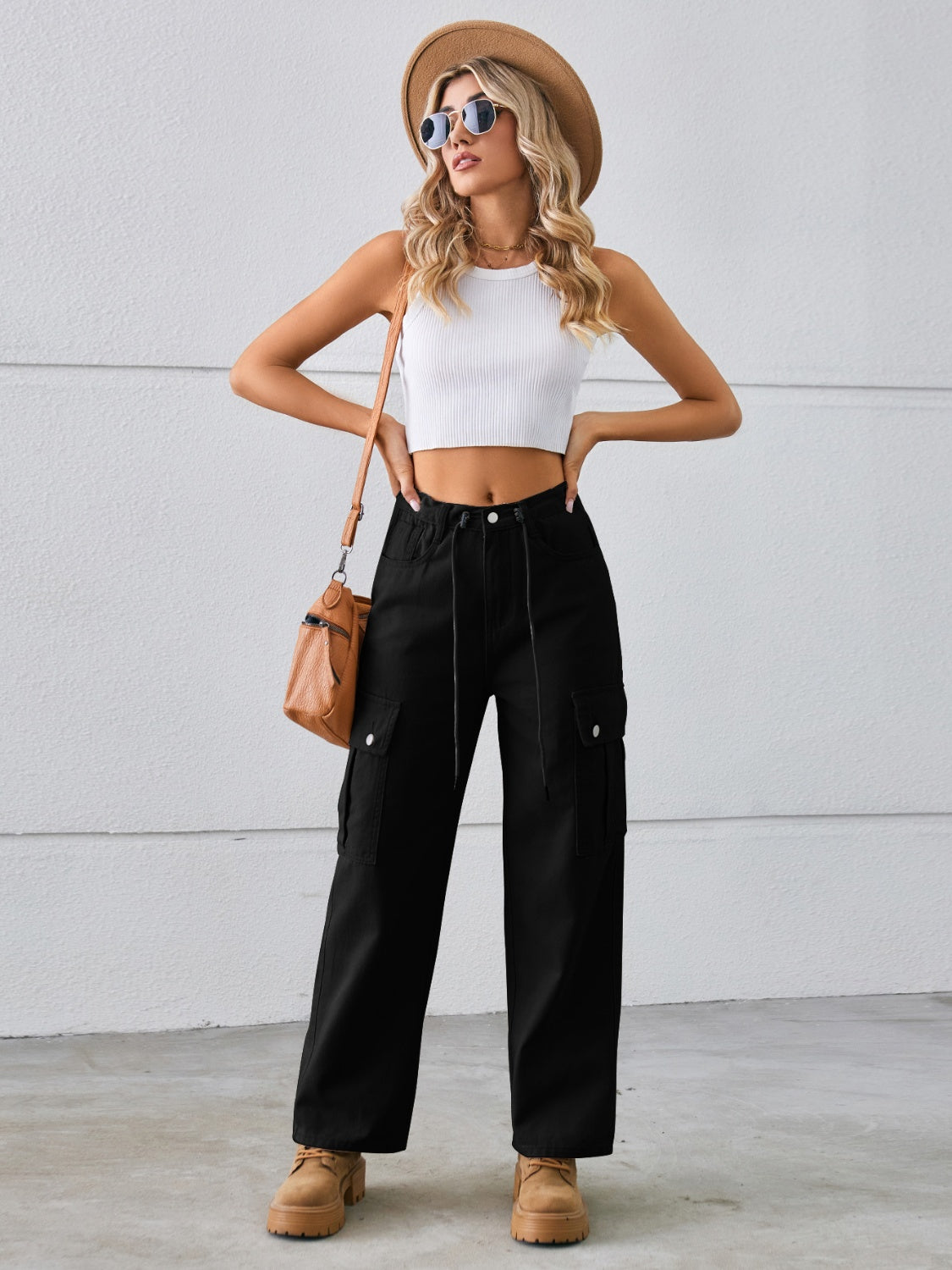 Drawstring Waist Cargo Pants