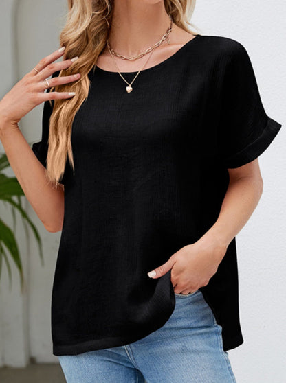 Textured Cuff Sleeve Tee