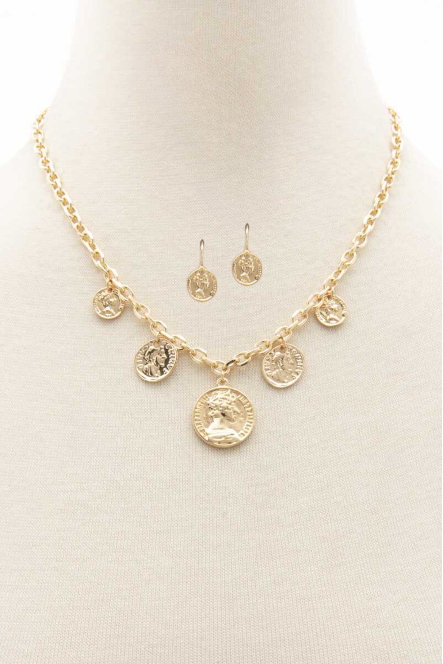 Single Tier Coin Necklace With Earrings