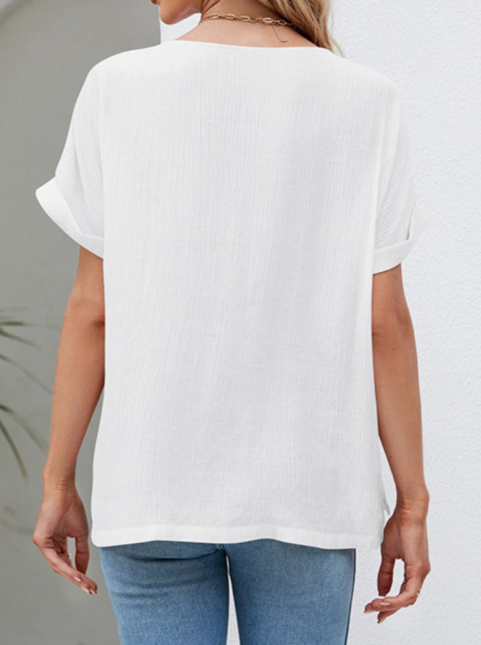 Textured Cuff Sleeve Tee