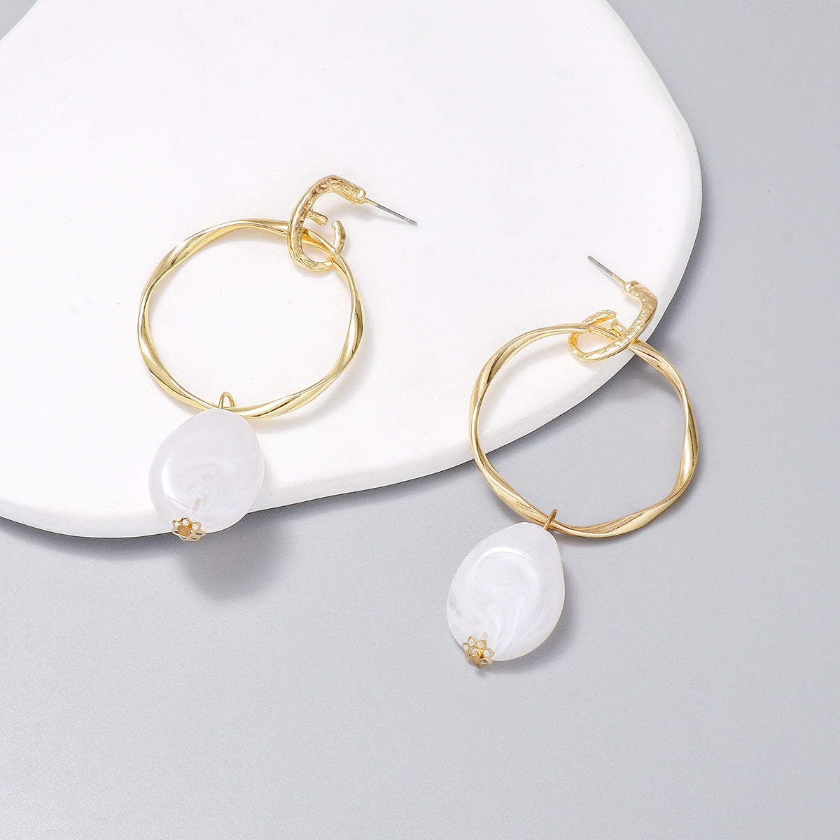 Gold and White Hoop Earrings