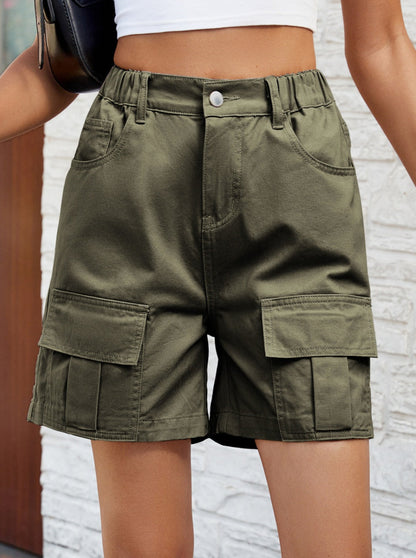 Elastic Waist Denim Utility Shorts