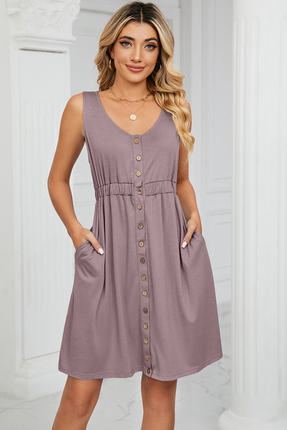 Button Front Sleeveless Dress