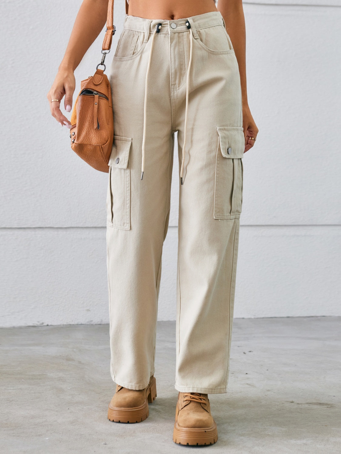 Drawstring Waist Cargo Pants