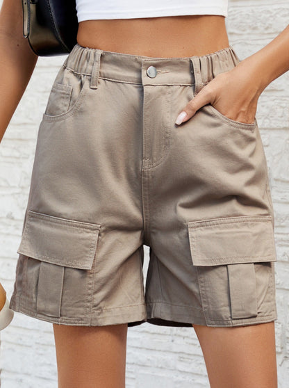 Elastic Waist Denim Utility Shorts