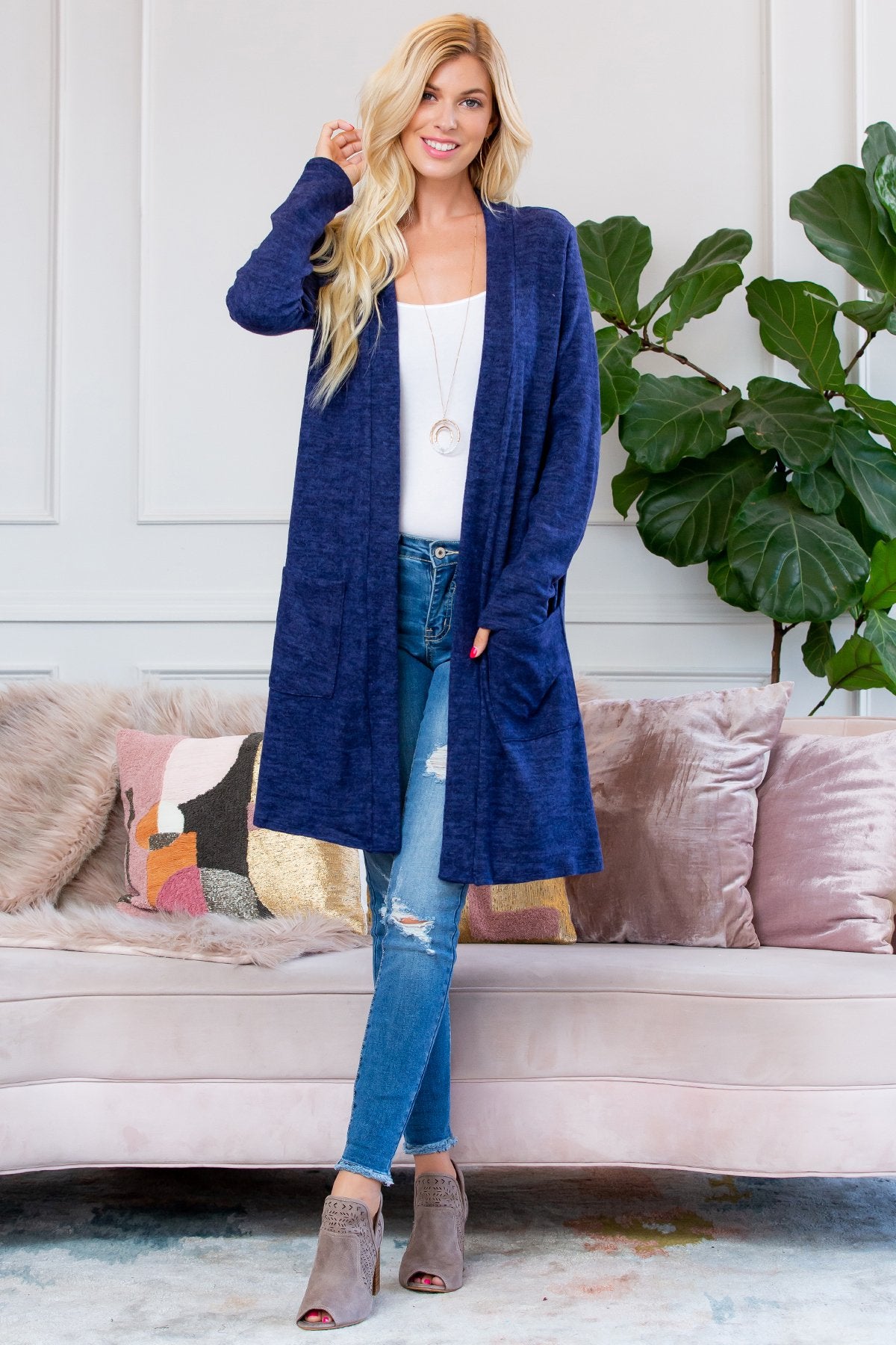 Soft Brushed Duster Cardigan With Pockets