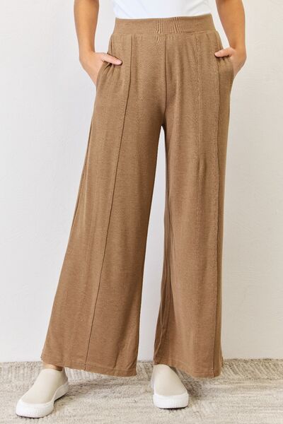 Soft Wide Leg Pants in Heathered Camel