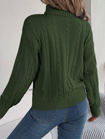 Drop Shoulder Cable Turtleneck Sweater