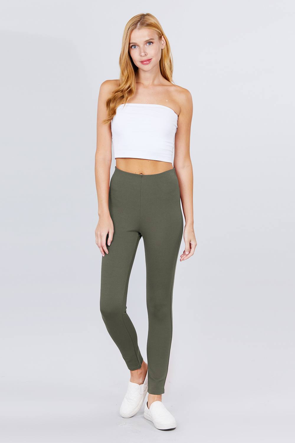 Smooth Front Ponte Pants in Olive