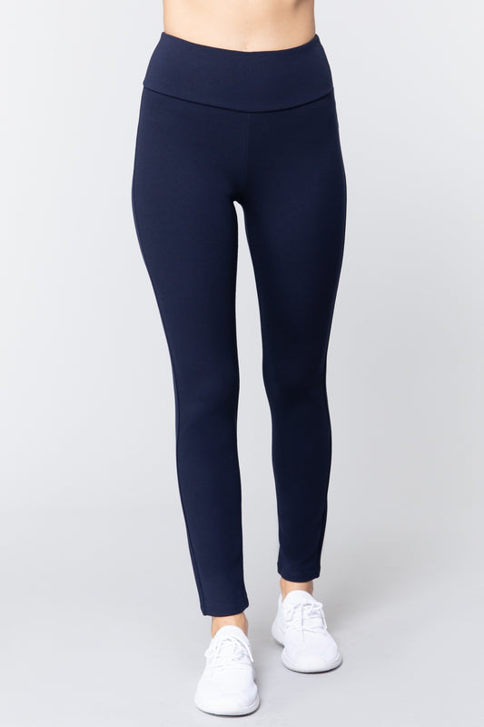 Faux Pocket Ponte Pants in Navy