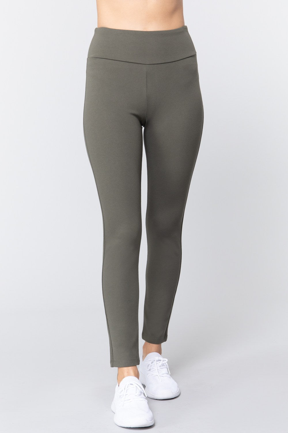 Faux Pocket Ponte Pants in Olive Gray